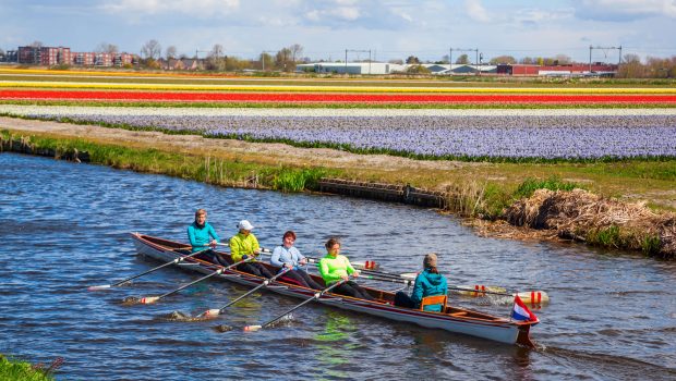 Varen langs de bloemen in de bollenstreek